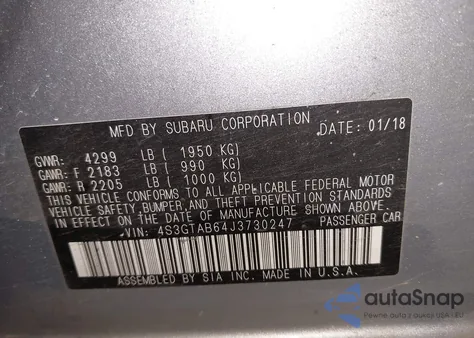 2018 Subaru Impreza 2.0I Premium z USA, uszkodzony, nr VIN 4S3GTAB64J3730247